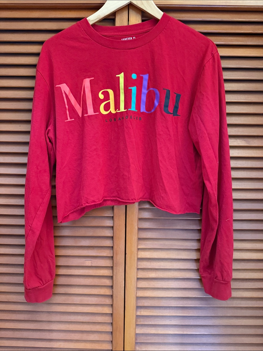 Malibu Graphic Cropped Long Sleeve Top - Red Medium